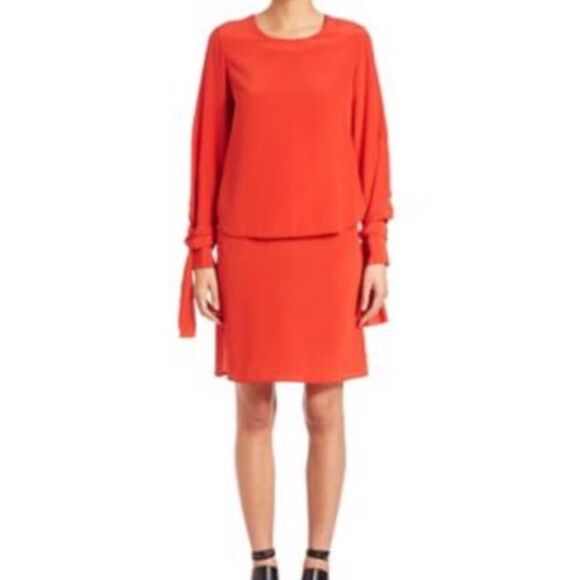 Long-sleeve Layered Silk Dress In Poppy - Picture 7 of 11